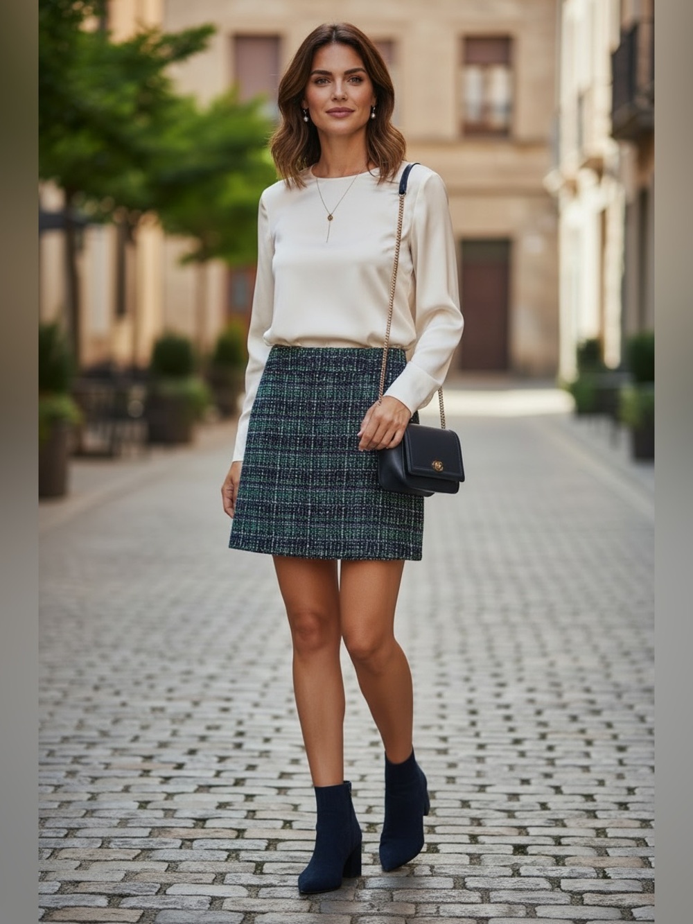 Akris Punto Black and Teal Tweed Mini Skirt size 8